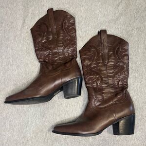 Elegant Brown Heeled Western Boots